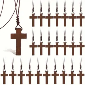 50 Pieces/set of Wooden Cross Necklaces -25 Wooden Pendants+25 Necklaces, Loose Bible Verses, Party Gifts, Church Prayer Gifts