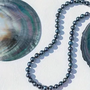 Authentic Tahitian Black Pearl Necklace, Crafted With AAAA+High-Quality Tahitian Baroque Pearls, Measuring 17.72 Inches In Length