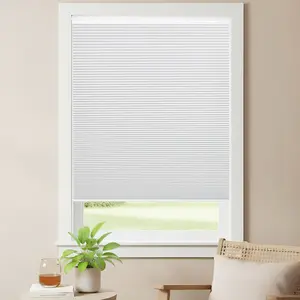 LUXEVOIR PANORAMIX Cordless No-Drill Blackout Honeycomb Blinds, Custom Sizes, Easy Install, Child Safe, Durable Fabric for Bedroom, Living Room - White