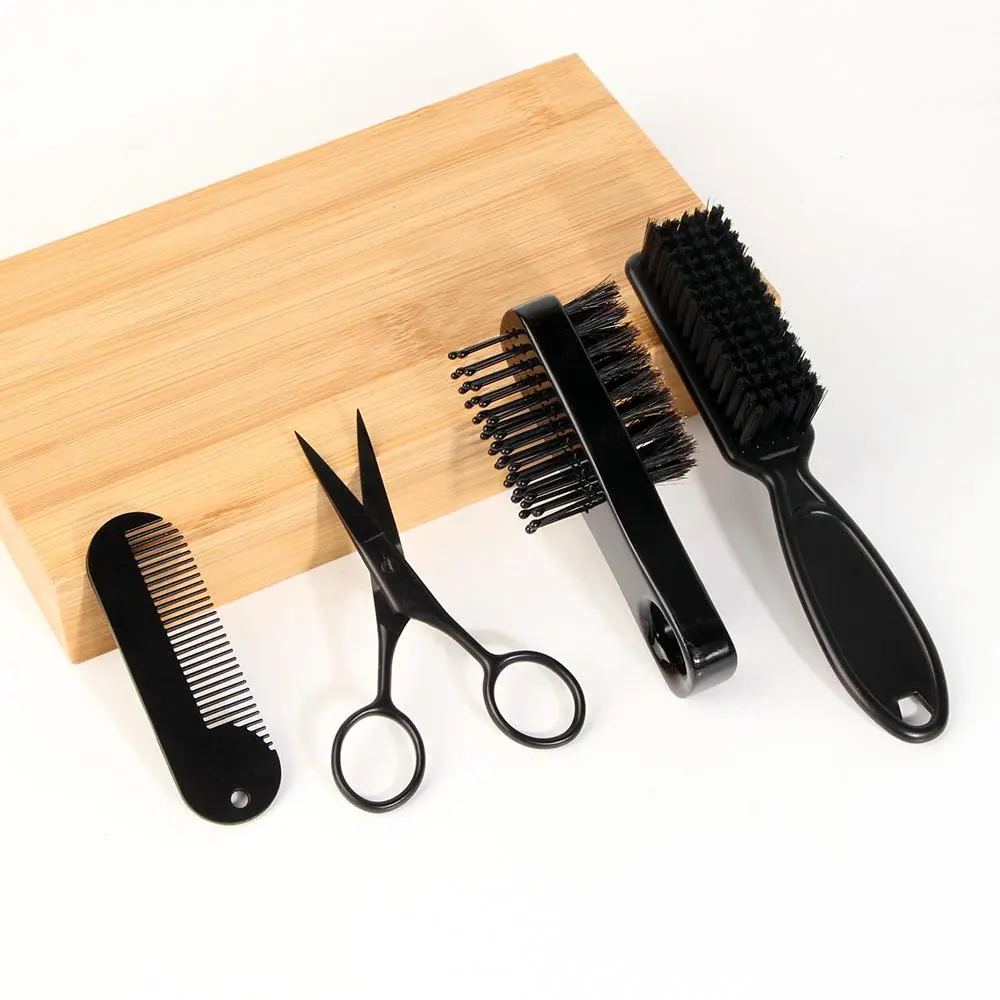 Hair Styling Tool Set, 4 Counts/set Hair Brush & Comb & Scissors, Professional Hair Styling Tool for Men, Heatless Hair Styling Tool for Home & Salon Use