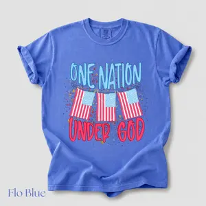Comfort Colors One Nation Under God Tee, Patriotic Christian Shirt, 4th of July Graphic T-Shirt, Faith Based America Outfit, USA Independence Day Unisex Gift Top
