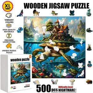 1 Box (500 pcs) Fairy Tale House on a Turtle's Back Wooden Puzzle - New Creative Idea, a new concept for adults to relieve stress. A warm and fun puzzle for holiday relaxation and brain stimulation. The uniquely irregular-shaped wooden puzzle is durable a