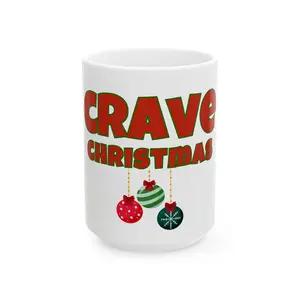 CRAVE Christmas Balls Ceramic Coffee Mug - 15oz Reusable Washable Drink Cup, Kitchenware Drinkware Item, Reuse