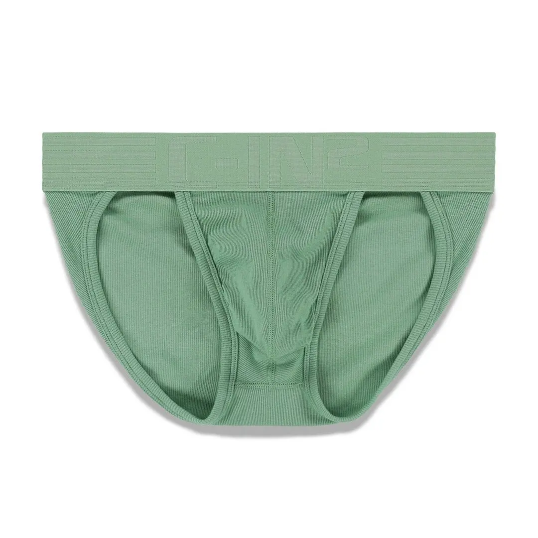 C-IN2 Hard//Core Dash Brief Gibson Green for Men | Cotton-Blend Fabric with Vintage Look and Built-In Flex | Sculpted Pouch for Lift & Support