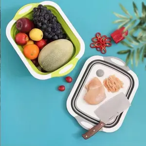 Multifunctional Foldable Cutting Board Integrated with Washing Basin, Portable Plastic Chopping Board for Picnic