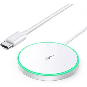 15W Magnetic Wireless Mag-Safe Charging Pad for Smartphone, Cellphone, Electronic Mobile Devices - LED Pad with Dual Ports, Compatible with iPhone16/15/14/13/12 Series & Airpods 2/3 Pro, Original Replacement (White)