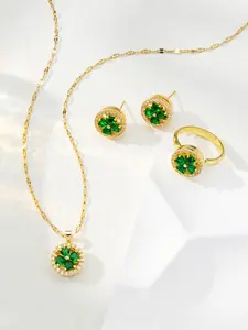 Spinning Four Leaf Clover Jewelry Set 3PCS for Women (Necklace Earrings Ring Gold)