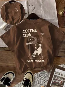 Women's Summer Casual Loose Fit Round Neck Short Sleeve Coffee Theme Statement T-Shirt, Perfect for Coffee Lovers, Versatile Daily Wear, Womenswear