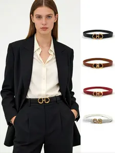 Women's Gold Buckle Fashion Belt | 4 Colors Black Brown Wine Red White | Adjustable Versatile Waist Belt for Jeans Dresses Blazer Daily Office Wear