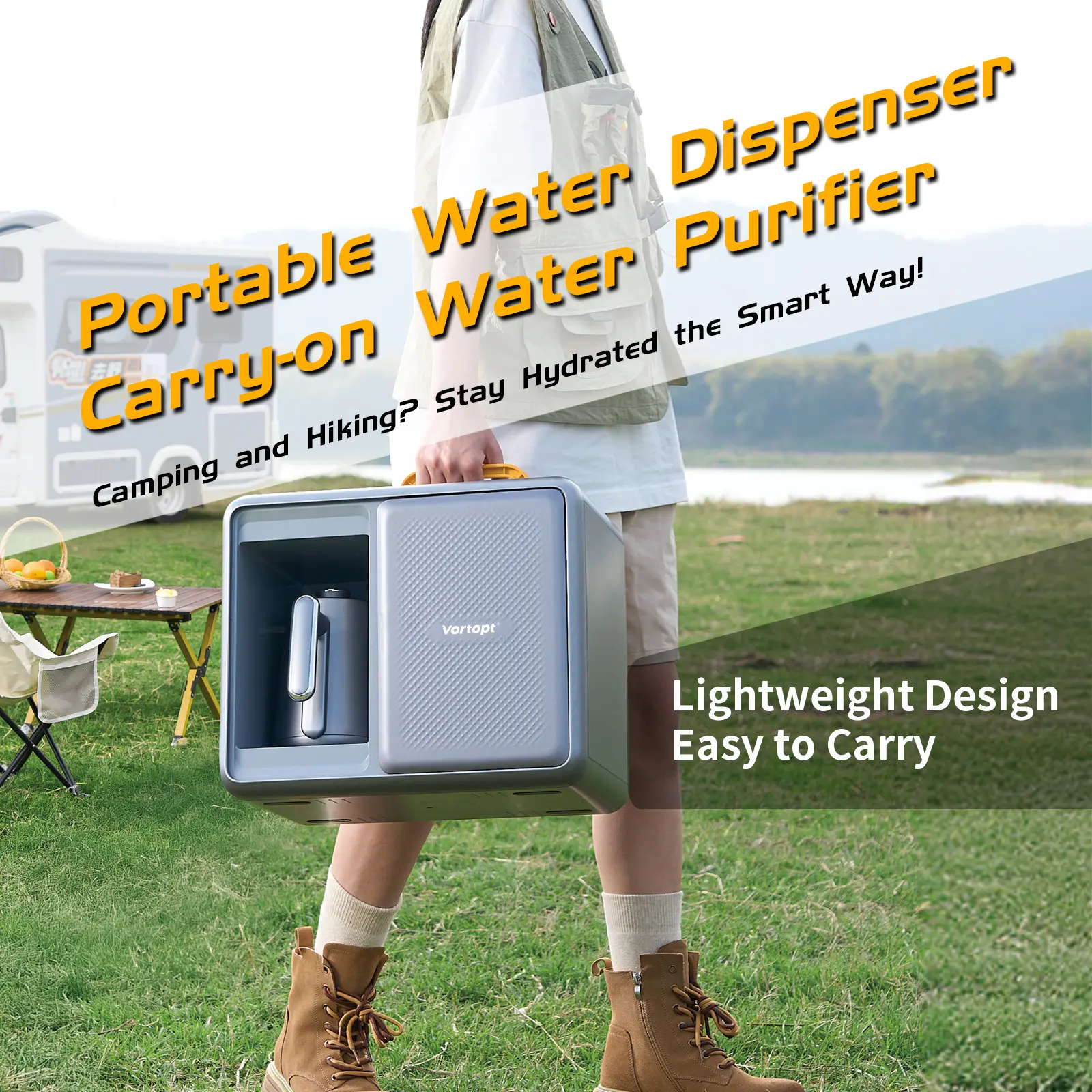 Vortopt Portable RO Water Purifier with UV Sterilizer, Silicone Tube - Purifies Water for Camping, Road Trips, Direct-Drink Safe, Hands-Free Car Mount for Autonomous Driving Adventures, Disinfection Function, Filters Heavy Metals, Portable Outdoor Water P