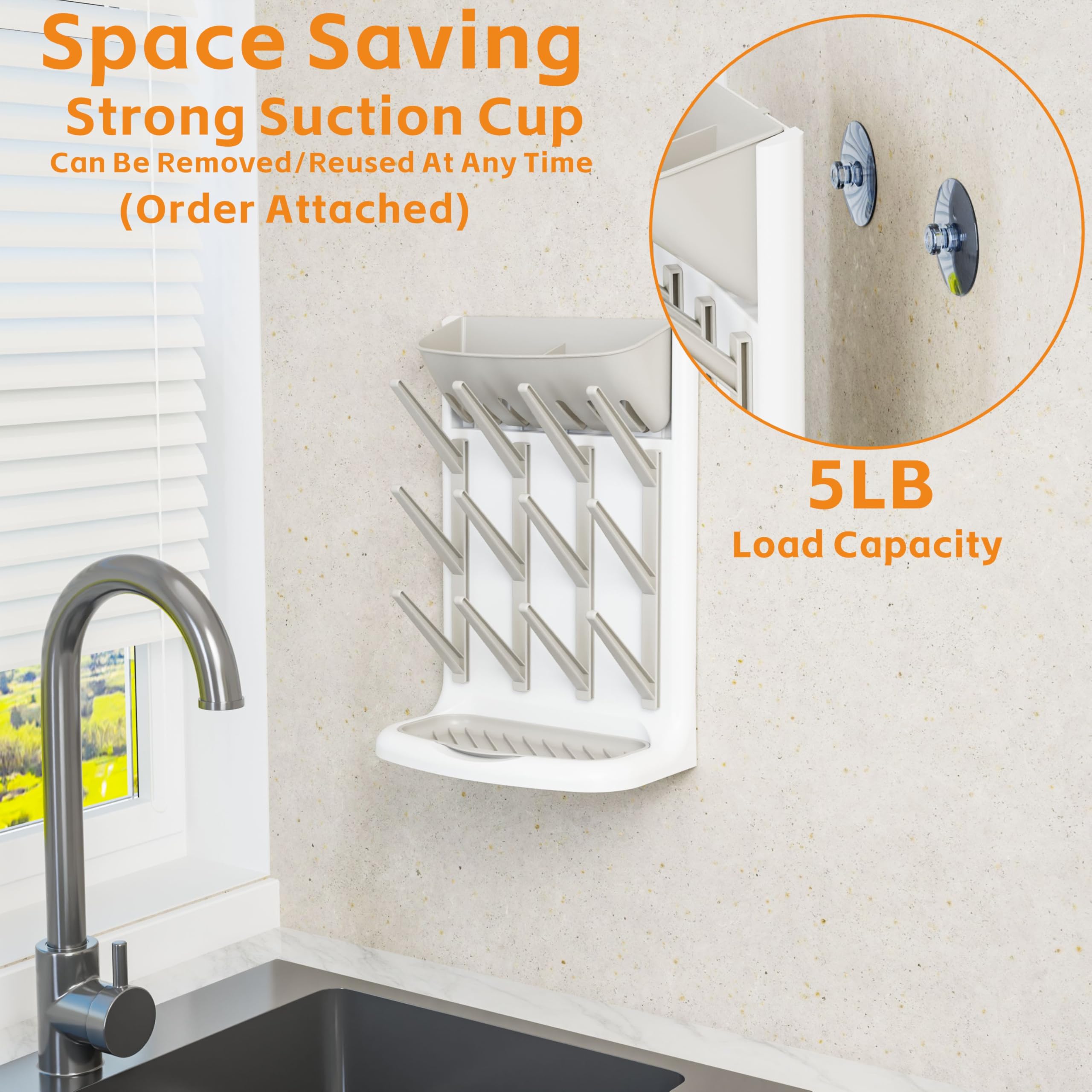 Vertical Baby Bottle Drying Rack, BPA Free, Space Saving Feeding Bottles Drying Rack Holder for Countertop, Baby Bottle Holder Storage Station for Pacifiers, Pump Accessories Stand, Grey