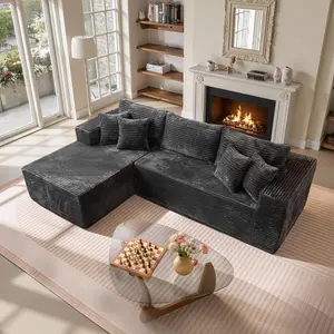 【2 Packages Shipping】106 Inch Plush Cloud-Style L-Shaped Modular Sofa Corduroy Chenille Fabric Optional With Chaise Free Combination Boneless No Assembly Required 3-Seater Home Living Room Sectional