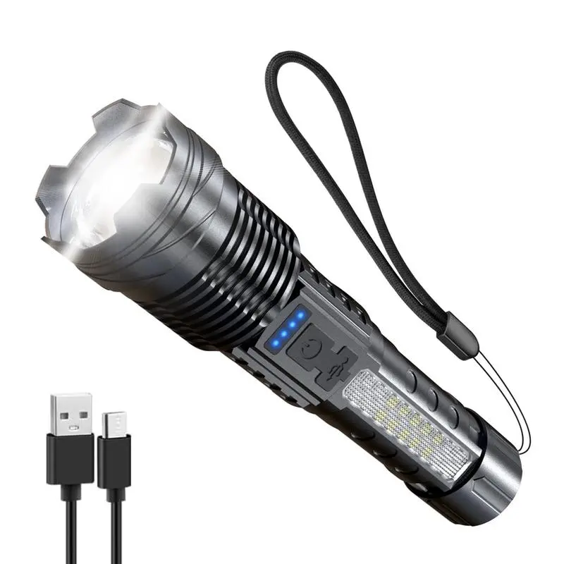 LED Flashlight High Lumens, USB Rechargeable Tactical Flashlight with Zoom, Portable Handheld Torch for Camping Hiking Outdoors, Adjustable Focus Waterproof, Camping Essentials