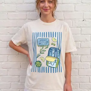 Sardines Tin Shirt, Coastal Food Graphic Tee, Mediterranean Seafood T-Shirt