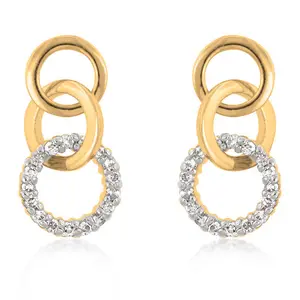 Precious Stars Goldtone Three Interlocking Circle Cubic Zirconia Drop Earrings