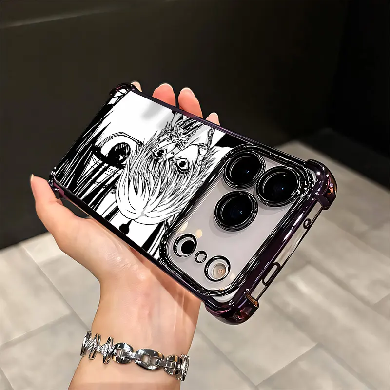 Aesthetic Shockproof chrome frame anime phone case For IPhone 17 16 15 14 13 12 11 PRO PLUS MAX AIR Four-corner Drop-proof Transparent Casual Soft Silicone Phone Case Perfect Gift Cellphone Smartphone Q264