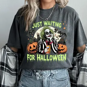 Beetlejuice Just Waiting For Halloween Movie Shirt, Vintage Horror Beetlejuice Shirt, Beetlejuice Halloween Shirt, Horror Halloween Shirt, Beetlejuice Movie Shirt, Halloween Vibes Shirt, Spooky Season, Vintage Trendy Casual Shirts Top Womenswear