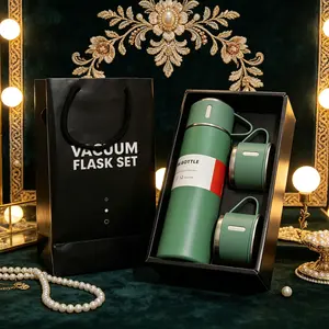 High end double-layer vacuum stainless steel insulated cup gift box set, 500ml stainless steel insulated pot with double cups, 12 hour insulation and cooling, leak proof cover design, preferred gift, suitable for travel, office and outdoor use