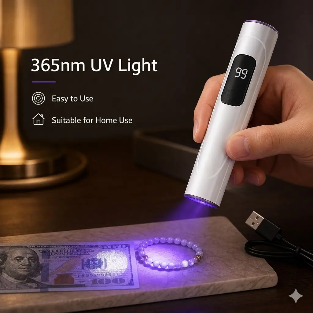 Rechargeable UV Black Light Flashlight, Helps check details on various paper currency