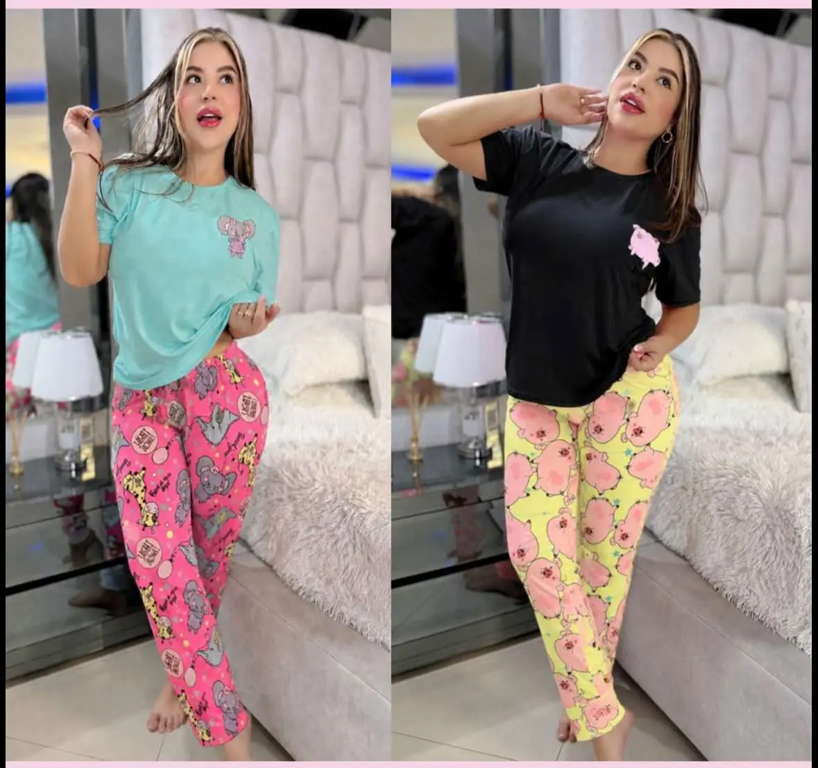 Cute Pig Print Pajama Set for Women - Summer Short Sleeve Top & Shorts Loungewear