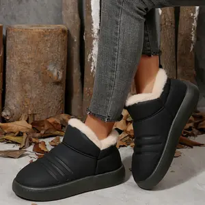 Women's Waterproof Fleece-Lined  Ankle Boots - Trendy Platform Slip-Ons Indoor Outdoor Shoes for Winter Comfort