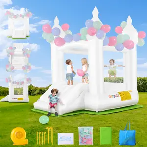 Whubefy Inflatable Bounce House with 108 Balloons for Kids,101"x70"x95" White Bouncy Castle with Air Blower,Indoor & Outdoor Bouncy Castle with Slide for Wedding Party Kids Birthday Party,Christmas Gifts