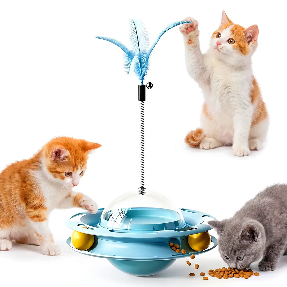 3-in-1 Interactive Cat Roller Track Ball Toy - 360° Rotating Treat Dispenser for Indoor Cats & Kittens, Boredom Relief Mental Stimulation Enrichment Puzzle Accessory