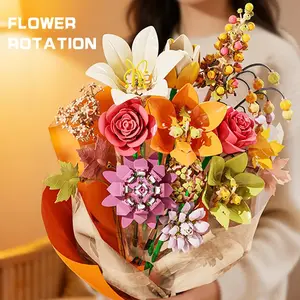 813 bouquet building set, children's artificial plant flower set toys, Valentine's Day, Mother's Day, Christmas and home decoration gifts, women's artificial flower plant collection