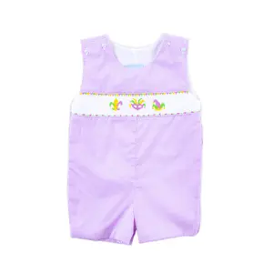 Mardi Gras Smocked Purple Gingham Jon Jon - Festive Outfit for Baby & Toddler Boys