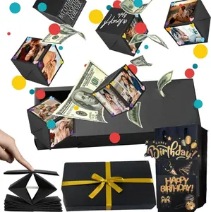 Neioaas DIY Surprise Gift Box with Accessories Set- Creative Bounce Box for Money & Photos, DIY Unique Romantic Surprise Gift Box for Birthday, Valentine's Day, Anniversary, Wedding (Birthday,Black)