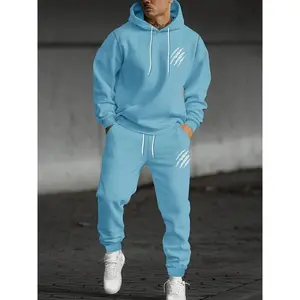Men's Casual Printed Hoodie & Drawstring Sweatpants Set - Polyester, Machine Washable, Long Sleeve, Fall/Winter Fashion Sporty Jumpsuit Sports Jumpsuit Can be used with raincoat