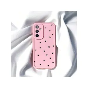 1pc Minimalist Black Heart Pattern Phone Case, Matte Pink Lens Frame , With Samsung Galaxy Series A54/A53/A52(A52S Compatible)/A34(5G)A32(5G)/A14(5G)/A13 5G/A04S/S21/S21U/S22/S22U/S23/S23+/S23U And S24 Series A15/A35(5G)/A55(5G)/A25(5G)  Scratch Resistant