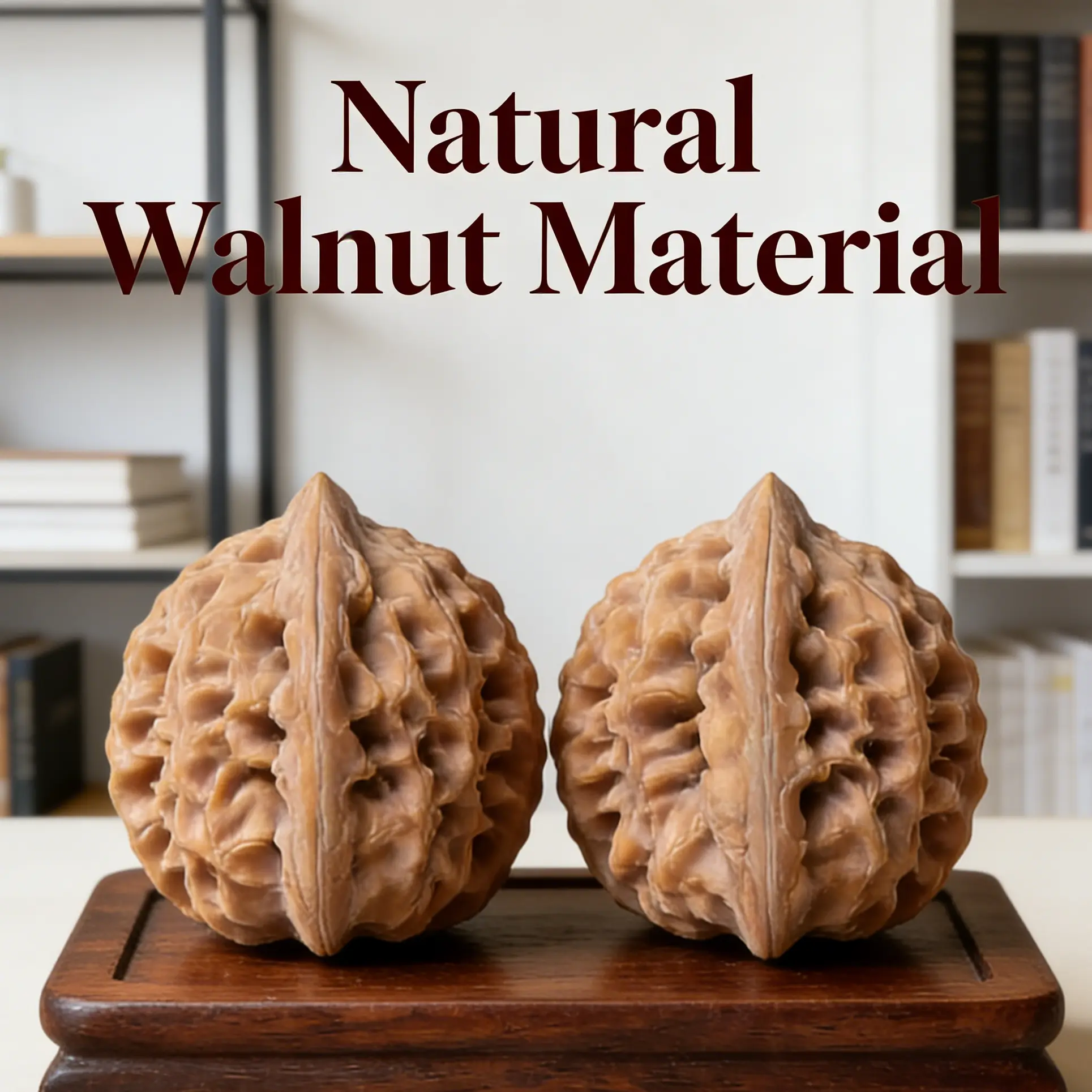 Luxury Hand-Carved Natural Walnut Massage Balls - Curved Shape Acupressure Tool, Palm Roll Hand Massager for Tension Relief & Circulation Boost
