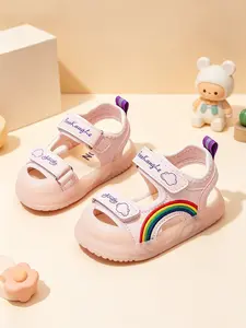 Rainbow Closed Toe Baby Sandals | Soft Jelly Sole Easy Velcro Kids Shoes