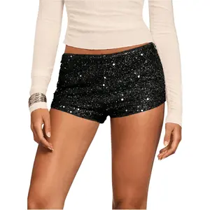 Women's Sparkly Sequin Shorts Y2k Low Rise Sexy Glitter Party Rave Club Shorts Womenswear Bottom plus size clothing baggyjorts Gamis Basic Black Minimalist jean shorts plus size clothing baggyjorts summer bottoms