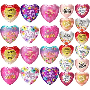 24Pcs Happy Mother's Day Balloons - 12Pcs 18'' and 12 Pcs 10'' Aluminum Foil Heart Balloons for Mother's Day Grandmother Birthday Party Decorations