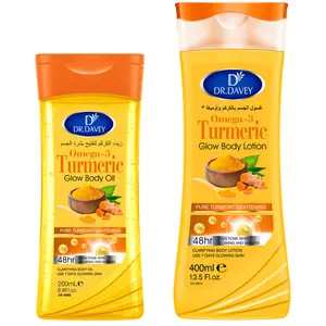 DR.DAVEY Turmeric Omega-3 Glow Body Oil+Turmeric Omega-3 Glow Body Lotion Body oil and body lotion set, Body Moisturizer, for moisturizing and hydrating skin care, suitable for all seasons, travel-friendly for Body, Face, Hand, Foot,travel