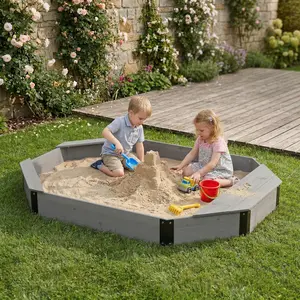 75.5''x53''x7.5'' Wooden Octagon Sandbox with Storage & Cover, Large Sandpit for Kids Outdoor Patio Backyard Play, Easy Quick Assembly, Kids Toddler Outdoor Play Equipment, Kids Outdoor Equipment