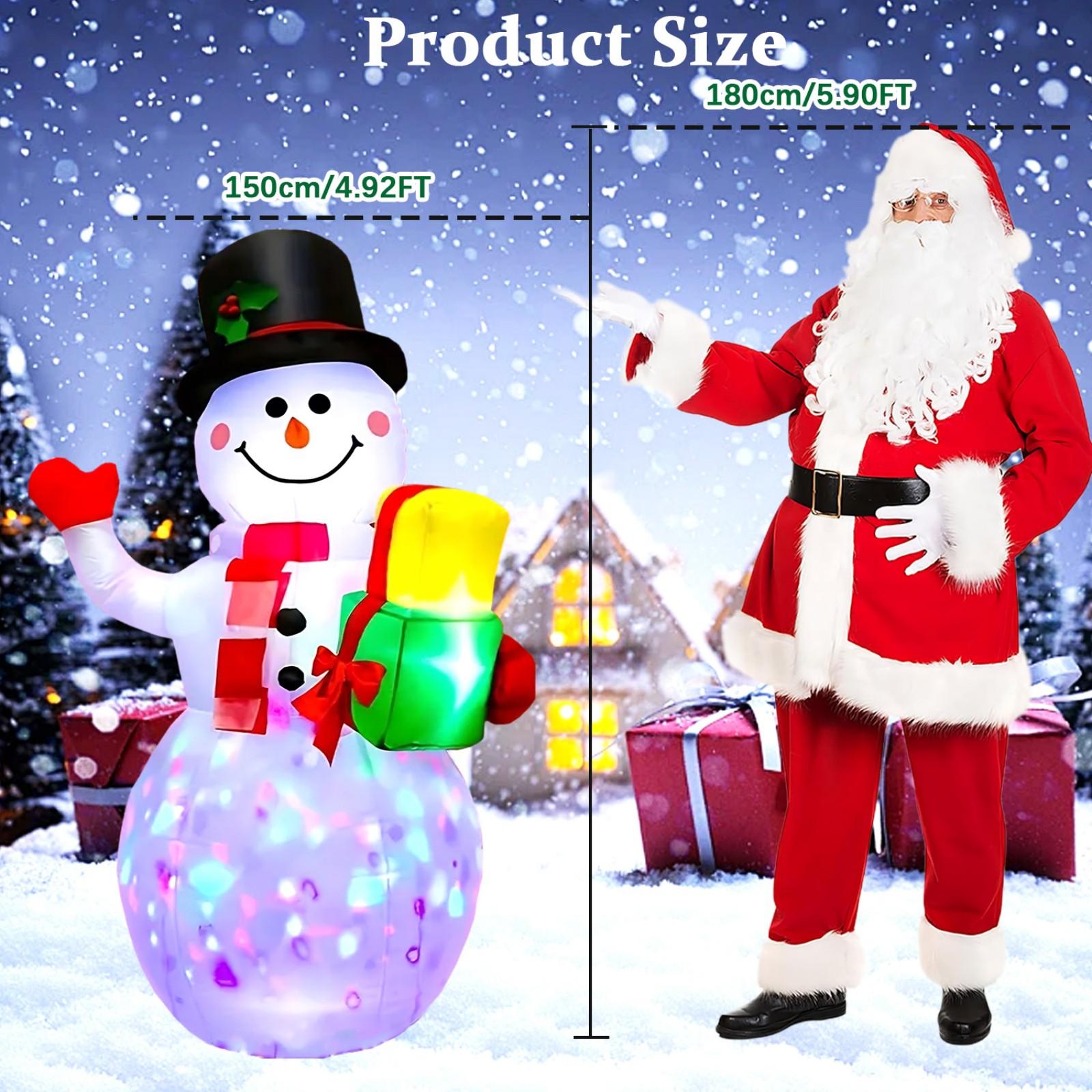 5FT Christmas Inflatables Snowman with Rotating Lights, Blow Up Snowman Outdoor Decoration LED Lighted Snow Man Christmas Decor for Yard Patio Garden Lawn Xmas Holiday Indoor Party