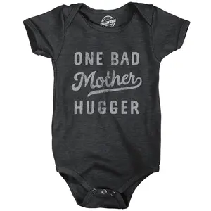 One Bad Mother Hugger Baby Bodysuit Funny Sarcastic Hug Joke Text Graphic Jumper for Inphants Funny Baby Onesies Mother's Day Clothes for Baby Funny Sarcastic Onesie Novelty Onesie Black