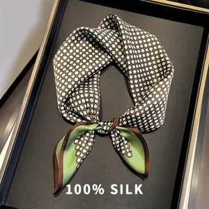 100% Mulberry Silk Scarf 20.87x20.87 Inch Breathable Dot Pattern Square Scarf Elegant Unisex Accessory for Outdoor Formal & Casual Occasions
