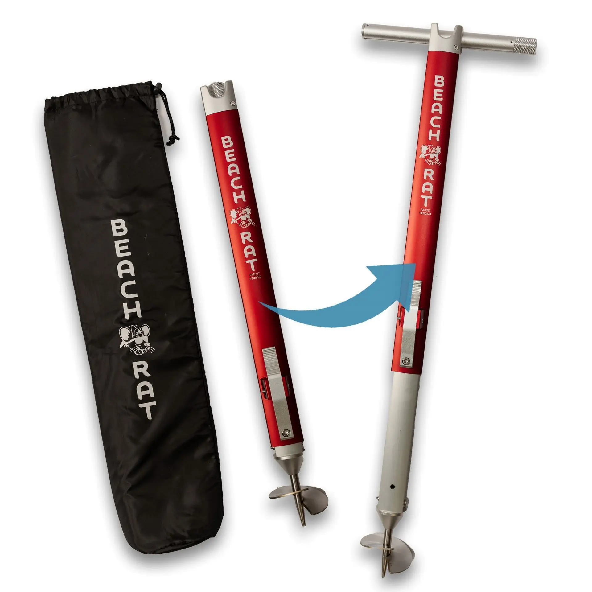 Beach Rat Brute Anchor & Case - Pontoon Anchor, Tritoon Anchor, Shallow Water Boat Anchor & Sandbar Anchor - Screw In Boat Anchor - Stainless Steel Auger & Telescoping Aluminum Anchor Pole Accessory
