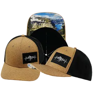 Mountains Hat - Baseball Hat Fit - Tan Textured / Black - Laser Mesh