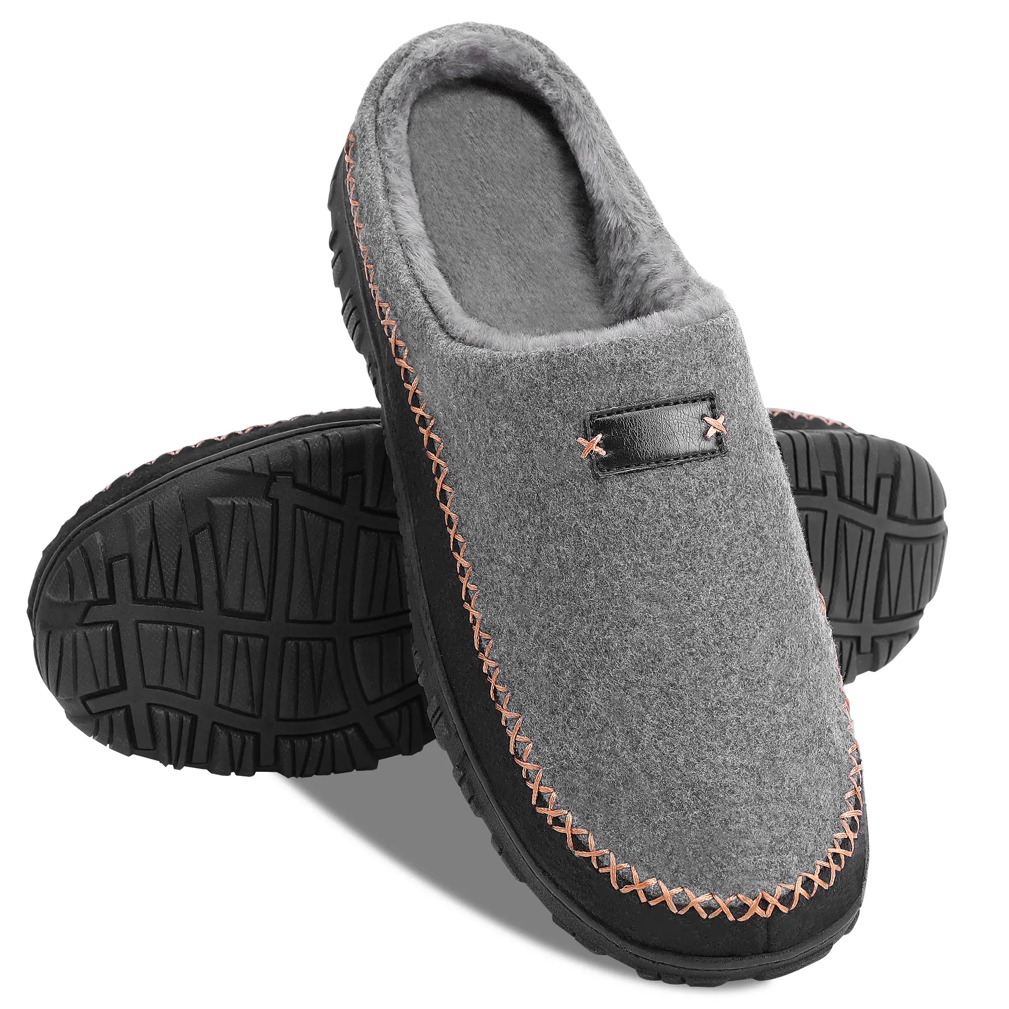 Men's Felt Moccasin Slippers, Warm Faux Fur Lined Slip-On Shoes with Memory Foam Insole and Anti-Slip Rubber Sole for Indoor Outdoor Wear, Shoe, Walking Shoes