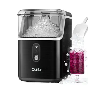Qunler Nugget Ice Maker Countertops, 33lbs Per Day Portable Pebble ice machine, Crushed Sonic ice maker with Soft Chewable Ice for Home, Party, RV, Camping, Stainless Steel Black