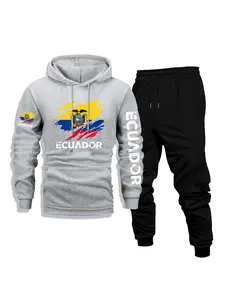 Men's Casual Long Sleeve Hoodie & Pants Set Outfit, Ecuador Print - Comfortable, Versatile & Breathable for Daily Wear, Outdoor Activities, Front Kangaroo Pocket, Machine Washable, Fleece Lined 2-Piece Set for Fall & Winter, Perfect as a Surprise Gift