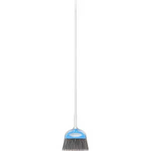 Dustpan Broom Set with Adjustable Long Handle, Easy to Assemble, Blue and White