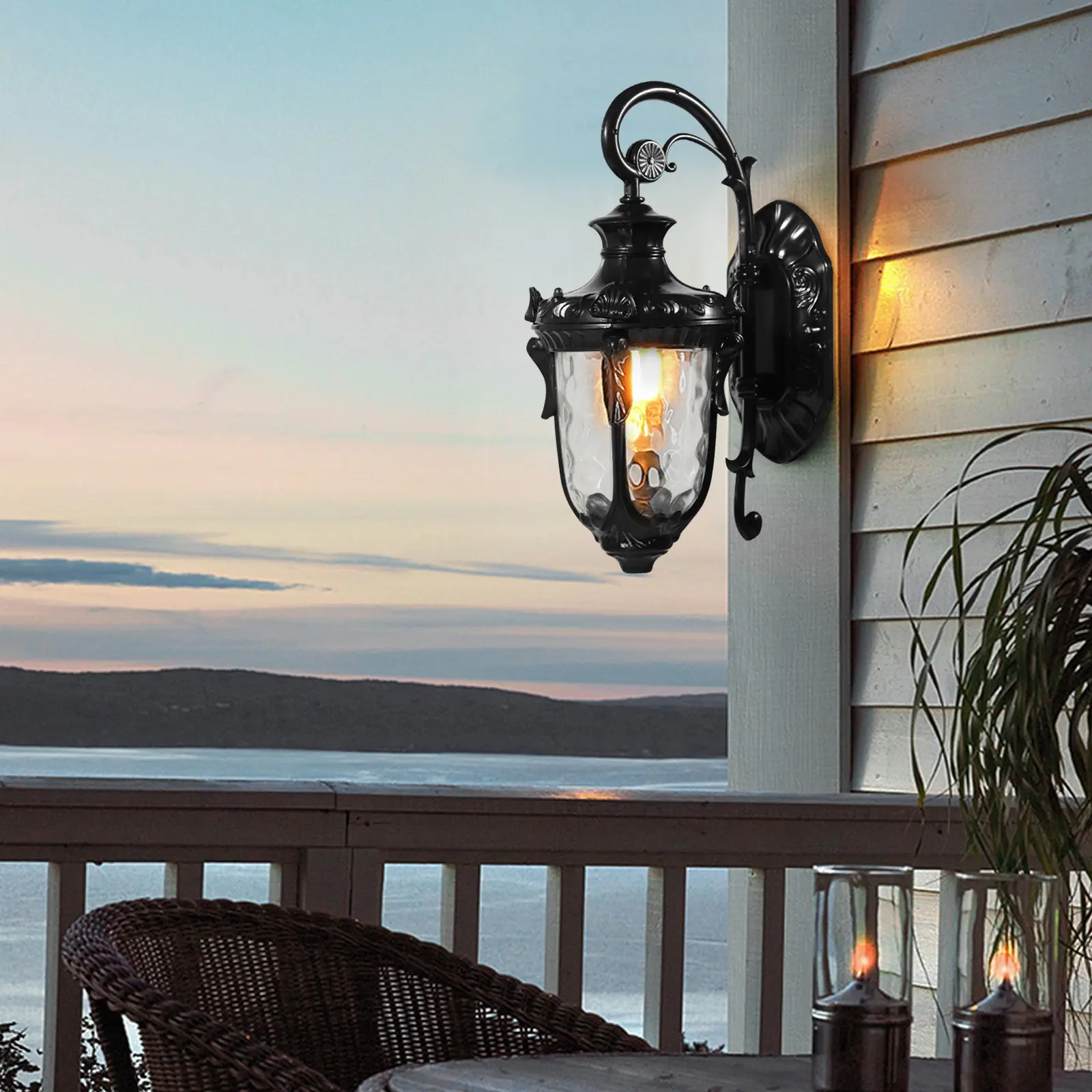 Black European Style Wall Lamp E26 Base 16.93in Retro Outdoor Indoor Wall Sconce IP23 Waterproof Die Cast Aluminum Glass 110-260V No Bulb Included