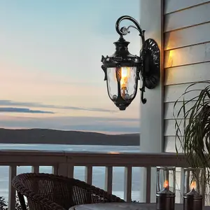 Black European Style Wall Lamp E26 Base 16.93in Retro Outdoor Indoor Wall Sconce IP23 Waterproof Die Cast Aluminum Glass 110-260V No Bulb Included