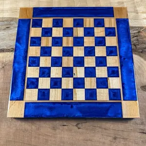 Deep Blue Maple Wood Chess Board (INCLUDES PIECES)